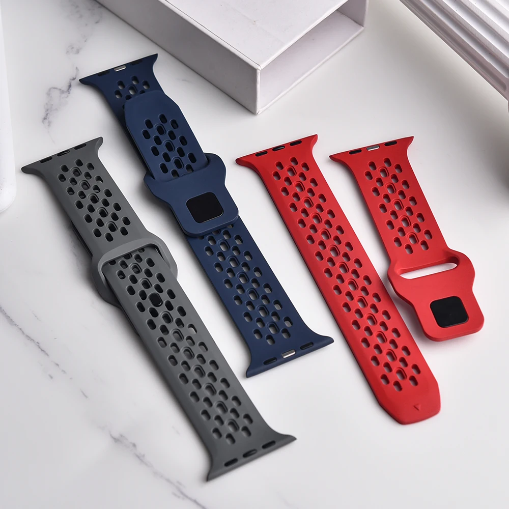 FKM Rubber Strap For Apple Watch Ultra 2 Band 49mm 9 8 7 45mm 41mm Rubber Bracelet Wristband iWatch 6 5 4 SE 44mm 40mm 42mm Band