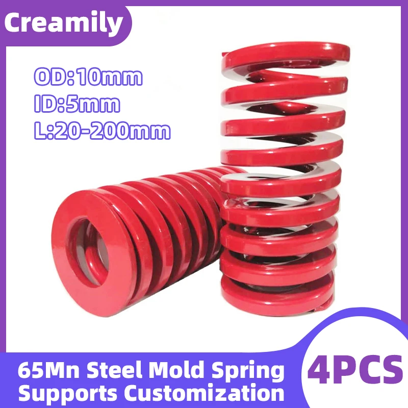 

Creamily 4PCS TM Red Compression Mold Die Spring Spiral Stamping Alloy Steel Springs OD10mm ID5mm L20-200mm