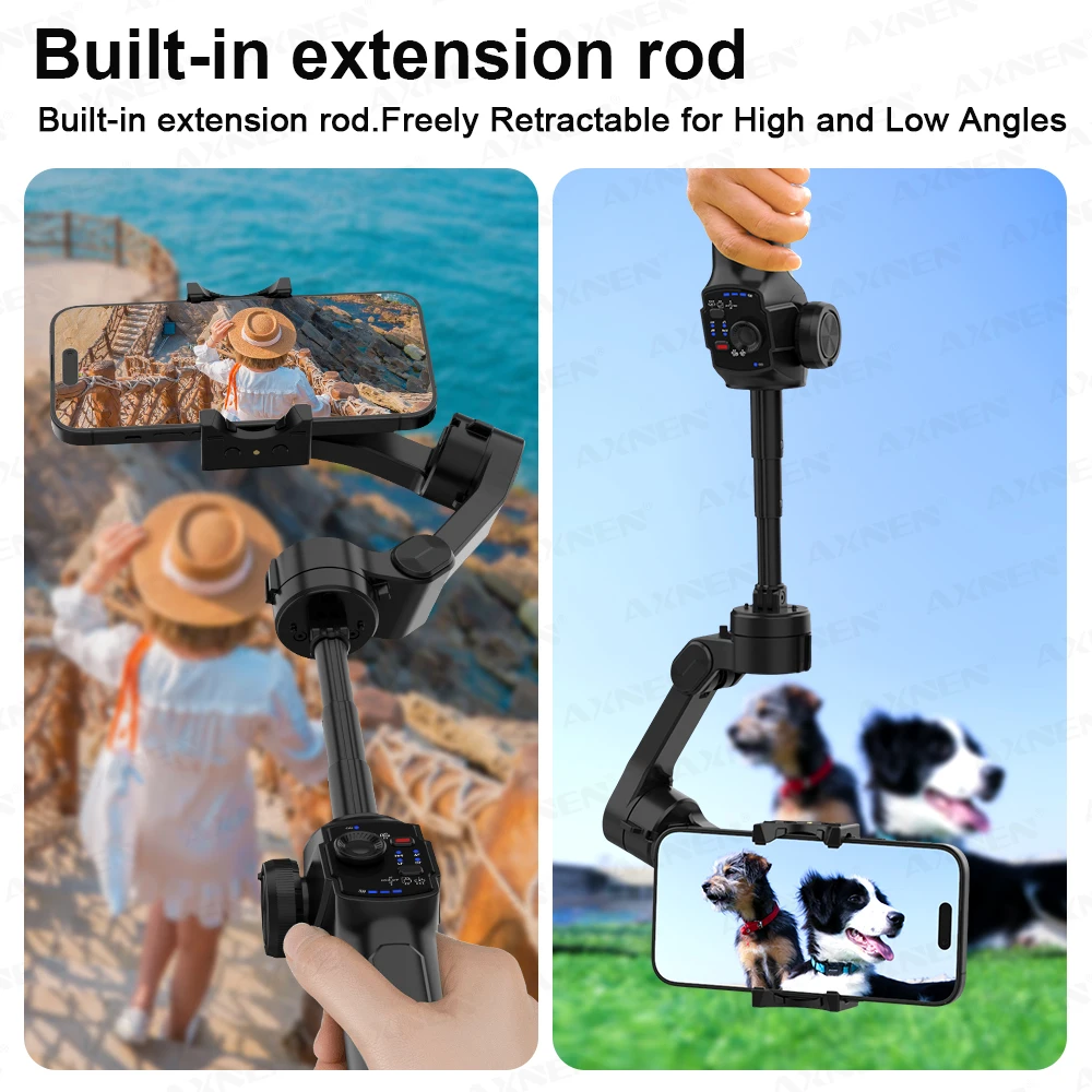 مثبت الهاتف المحمول AXNEN مع عصا تمديد 170 مم للوجه بعد لالتقاط الفيديو والتصوير الفوتوغرافي اليدوي 3 محاور Gimbal حامل ثلاثي القوائم
