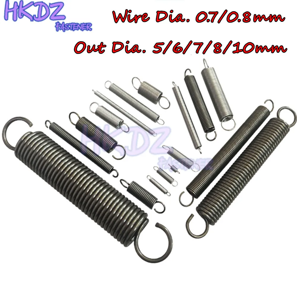 

10pcs/Lot Open Hook Pullback Spring Wire Dia. 0.7/0.8mm Tension Spring Coil Extension Spring Draught Spring Out Dia 5/6/7/8/10mm