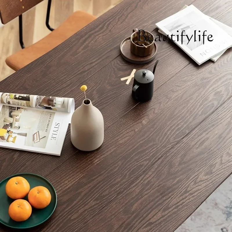 Q  Retro solid wood dining table Nordic wrought iron rectangular dining table Modern minimalist light luxury oak dining table an