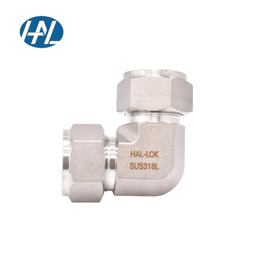 Stainless Steel High Pressure Compression Fittings Union Elbow 90 Degree Connector with Double Ferrule