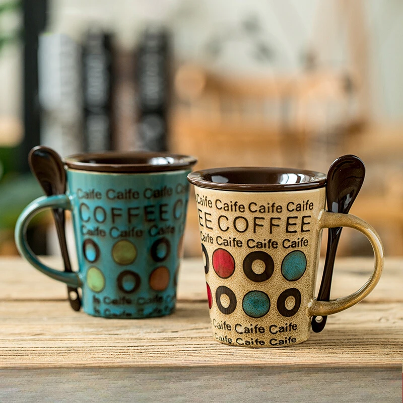 

Creative Cup Personalized Trendy Ceramic Coffee Mug Milk Cup Mug Household Drinking Mug with Lid Spoon