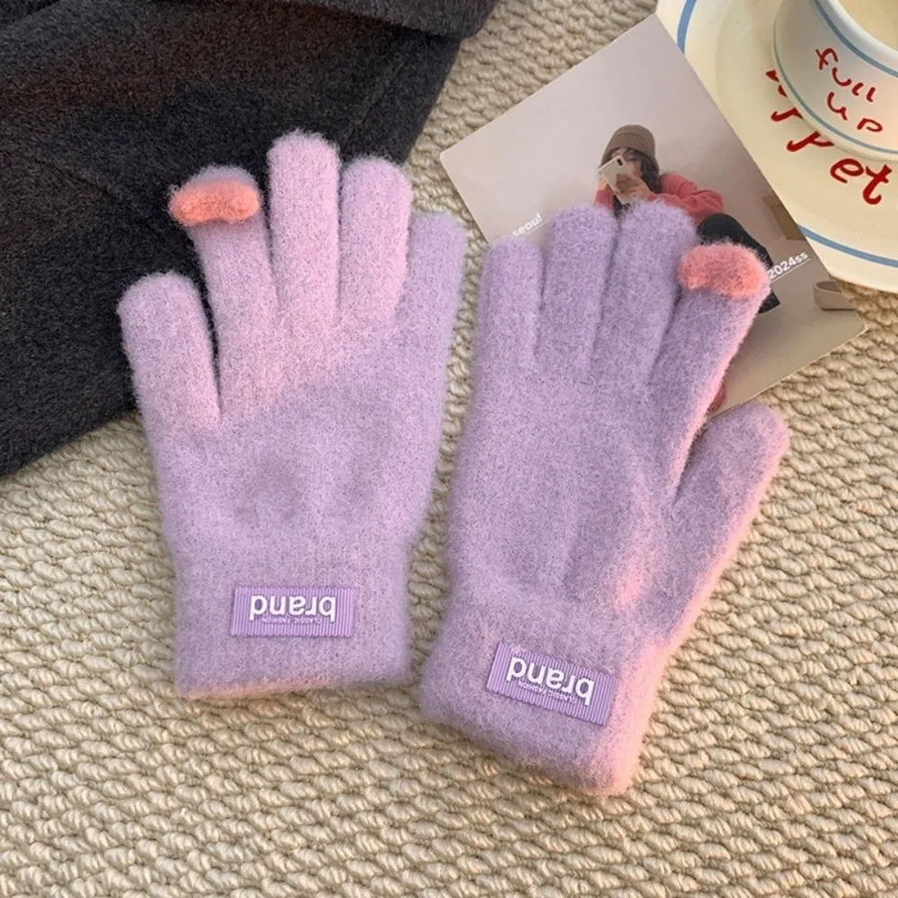 Comfortable Exposed Finger Touch Screen Gloves Polyester One Size Winter Cold Proof Gloves Warm Thick Gloves Sdudent
