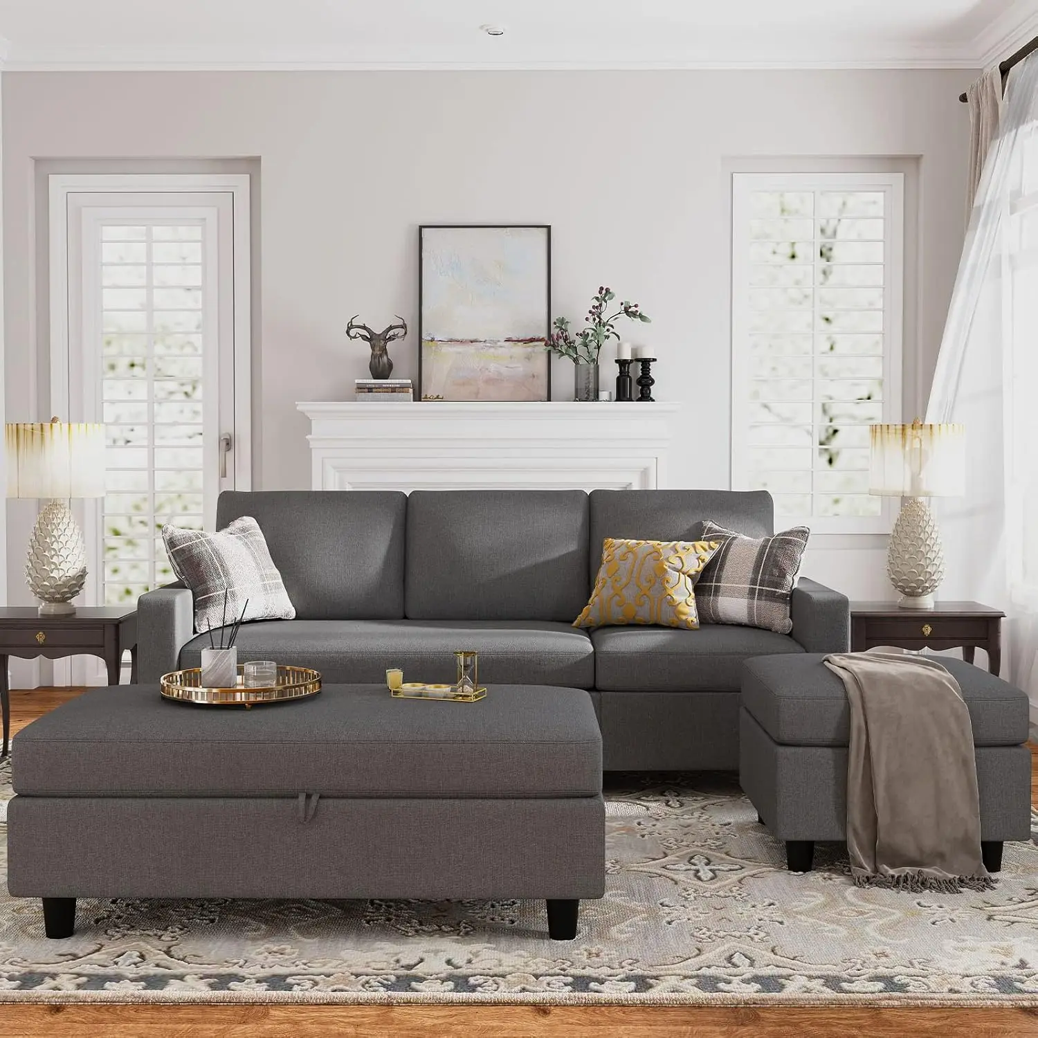 

Reversible Sectional Couch with Ottoman L-Shaped Sofa for Small Spaces Sectional Sofa with Chaise