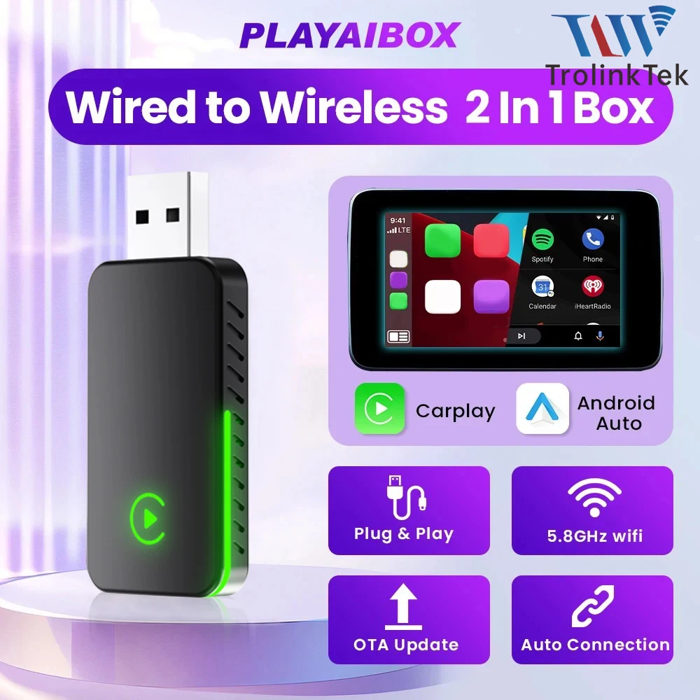 

TrolinkTek Adapter 2 in 1 Wireless CarPlay Android Auto Dongle Car Accessories Ai box for Chevrolet Ford Honda Toyota VW MG