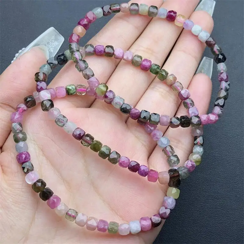 Natural Tourmaline Cube Bracelet Fashion Charm Exquisite Jewelry Men Women Holiday Gift Personality 1PCS 4MM