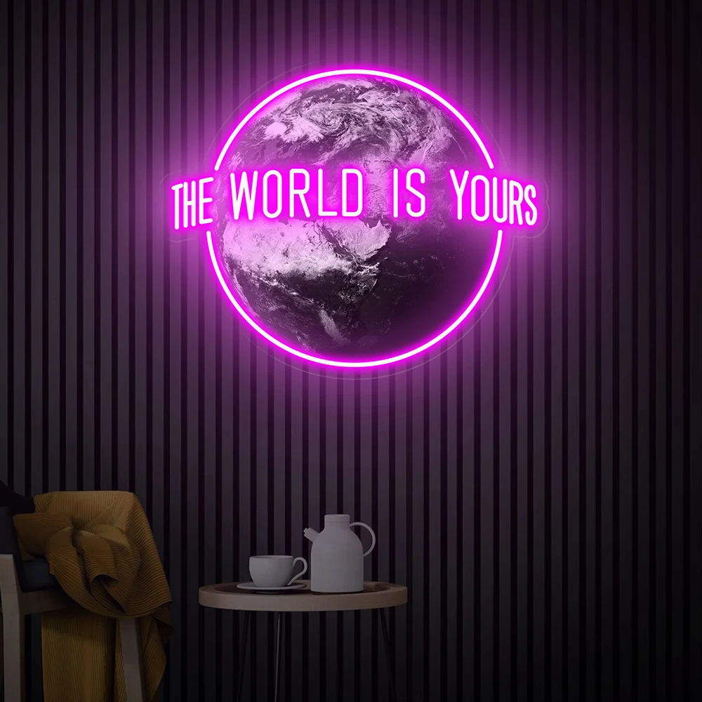 The World is Yours UV Printed Neon Sign Handmade Acrylic Artwork Led Light Custom Living Room Neon Signs Home Bar Wall Art Decor