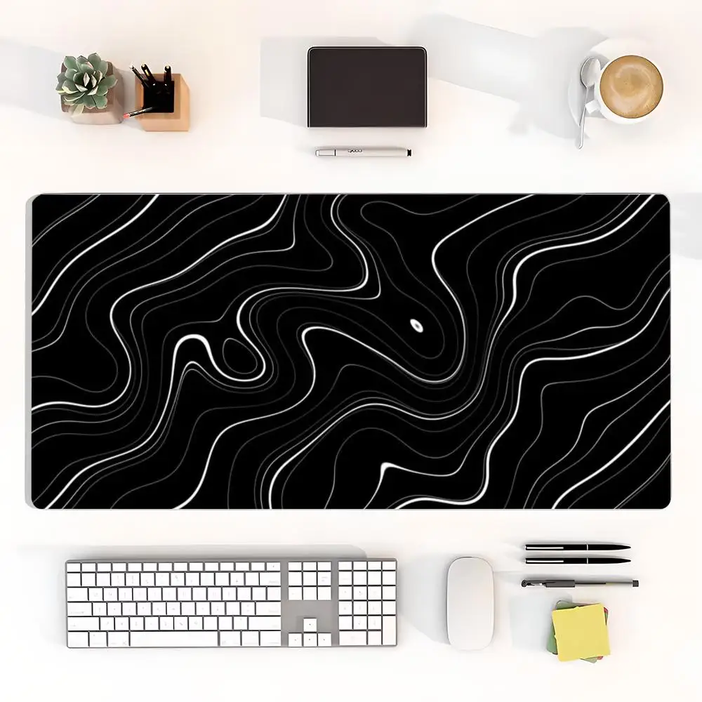 Black White Swirl Contour Psychedelic Texture Playmat large size games office desktop keyboard accessories laptop mousepad