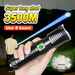 2024 Powerful 3500m Long Rang Flashlight Zoomable Tactical Flashlight USB Rechargeable Laser LED Torch Portable Camping Lantern