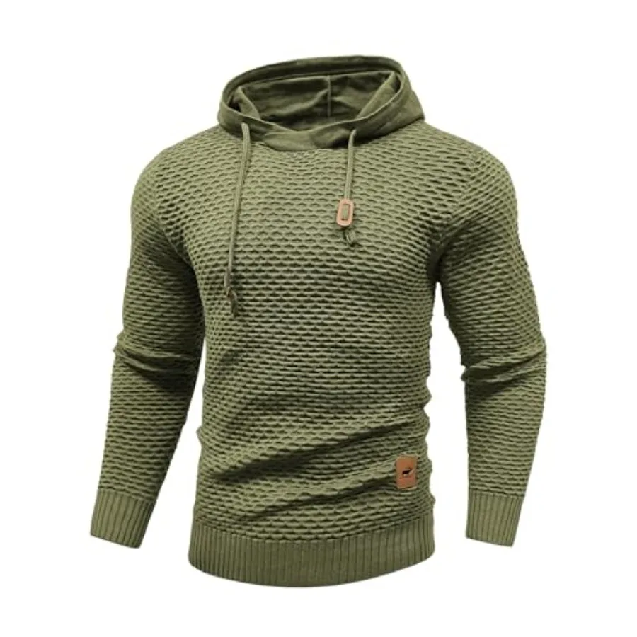 

Men's Form Fitting Knit Pullover Sweater Hoodie Drawstring Hooded Sweatshirt