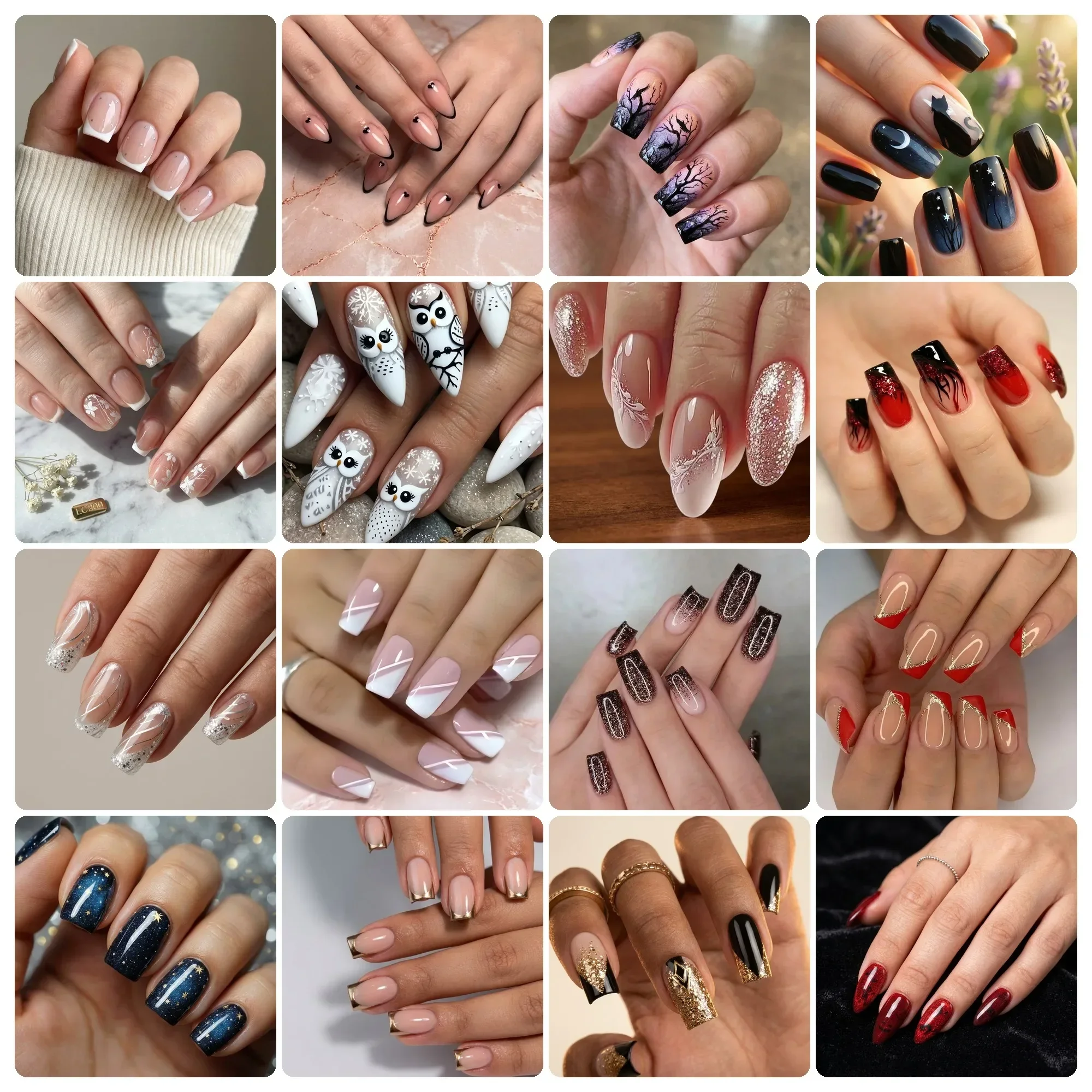 Short Square French Tip Press on Nails, 24Pcs Glossy Nude Full Cover False Nails, Reusable with Glue Stickers and Nail File