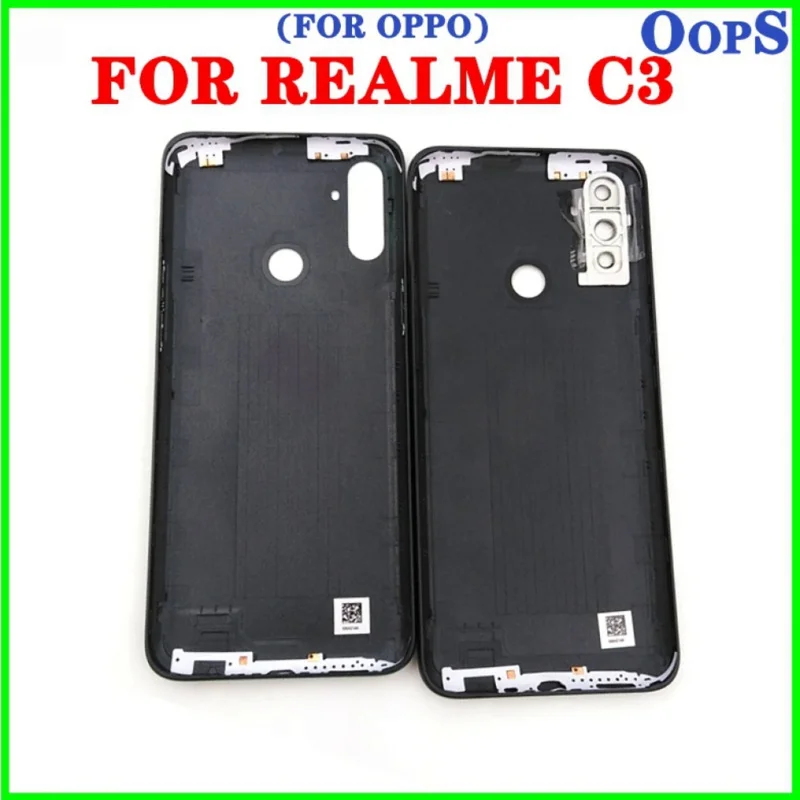 For OPPO Realme C3 Back Battery Cover Rear Panel Door Housing Case With Out Side Button & Camera Lens Repair Parts