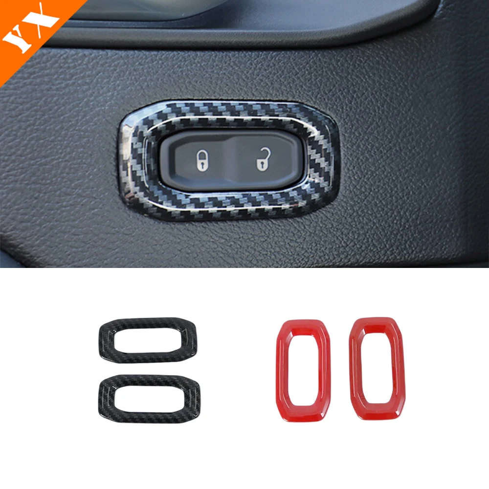 

Carbon Red Trim For Jeep Wrangler JL Gladiator JT Accessories 2018-2021 Car Door Lock Switch Button Decor Sticker Cover Garnish