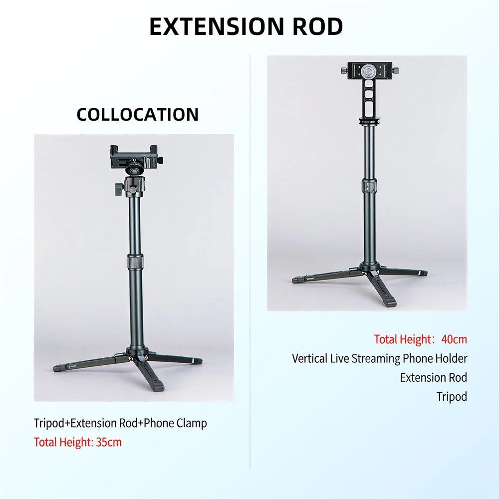 Statyw Leaplight w całości wykonany ze stopu aluminium, wysuwany pręt przedłużający oś centralną, rozciągliwy selfie stick na biurko. — zdjęcie produktu 4
