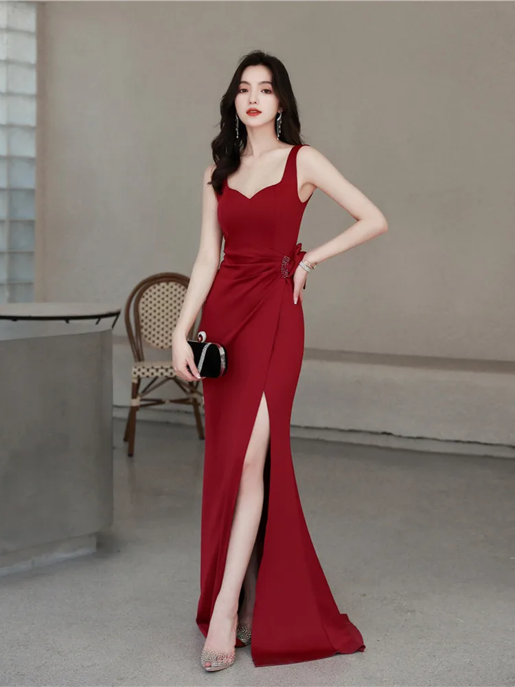 

Ele Red Fi Tail Gown Women's New Sle Sling Dr High End Quali Luxury Sensation V-Ne Long Evening Dr