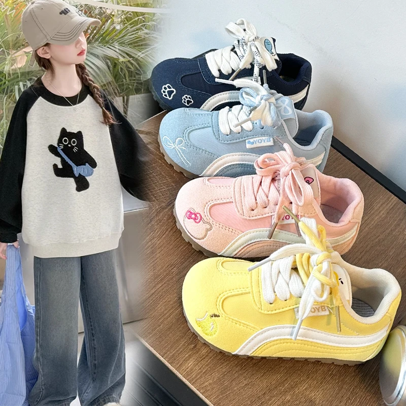 

Childrens Spring Autumn Fashion Training Shoes Girls Soft Casual Shoes Boys Front Lace-up Versatile Kids Sneakers