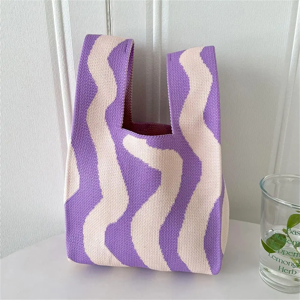 Small Stripes Knot Shopping Bags Wrist Bag Knit Handbags Tote Bag