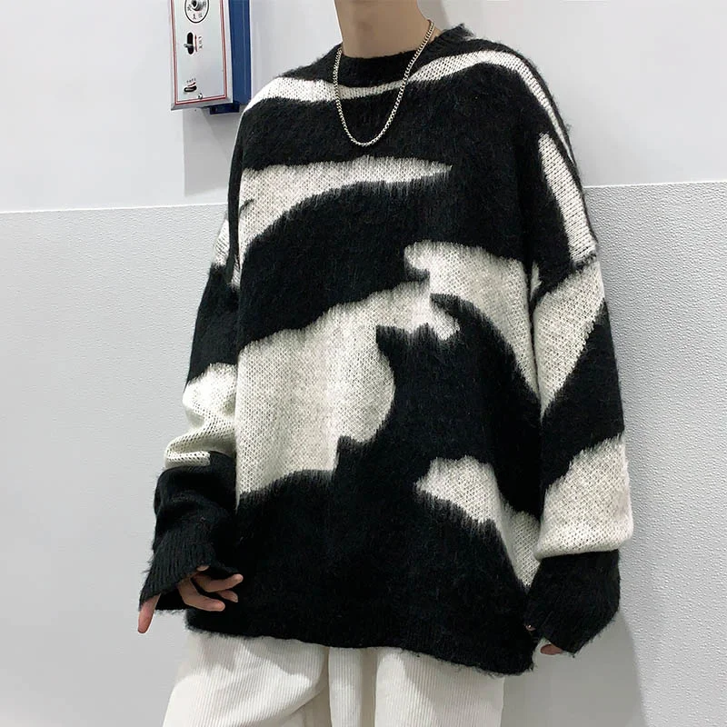 

Autumn Winter Korean Fashion Men's Knitted Sweater Y2k Streetwear Men Tie Dye Casual Pullover Harajuku Knit Top Blouses Sweaters