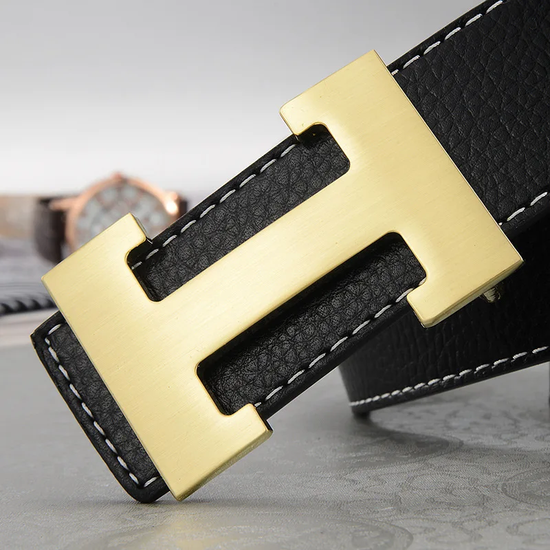 

2026 New Men's Lychee Grain Leather Belt, Smooth H Buckle Fashion Casual Trend Versatile Waist Belt for Young Middle Aged Men