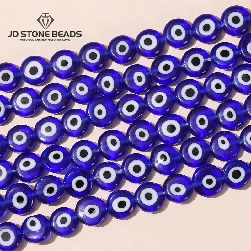 

6 8 10mm Dark Blue Flat Round Shape Evil Eye Lampwork Glass Beads Loose Spacer Turkish Eye Bead For Jewelry Making Bracelet Diy