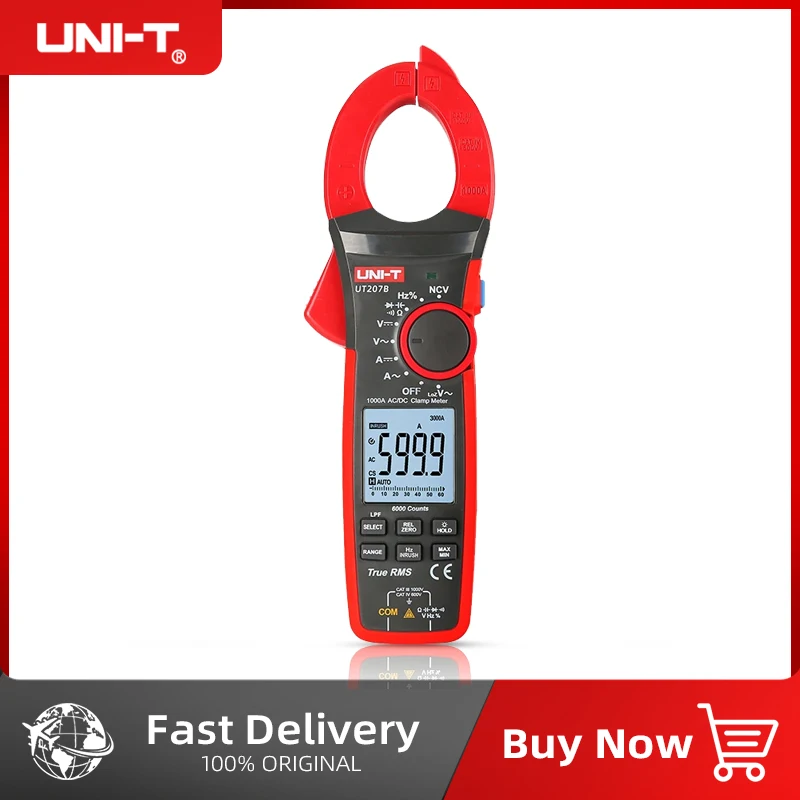 UNI-T Digital Clamp Meter True RMS AC DC Current 1000A 1000V UT207B UT208B LPF 6000 Count Backlight Flashlight Multimetro Tester