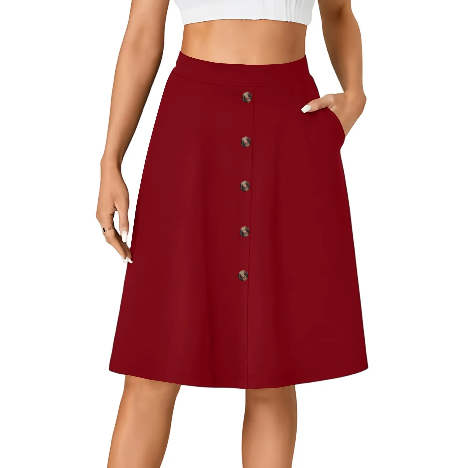 

Short Skirts Women'S Clothing Trend 2025 Ladies' Fashion Casual High-Waisted Button Casual Skirt Red Skirt Woman Dresses Summer