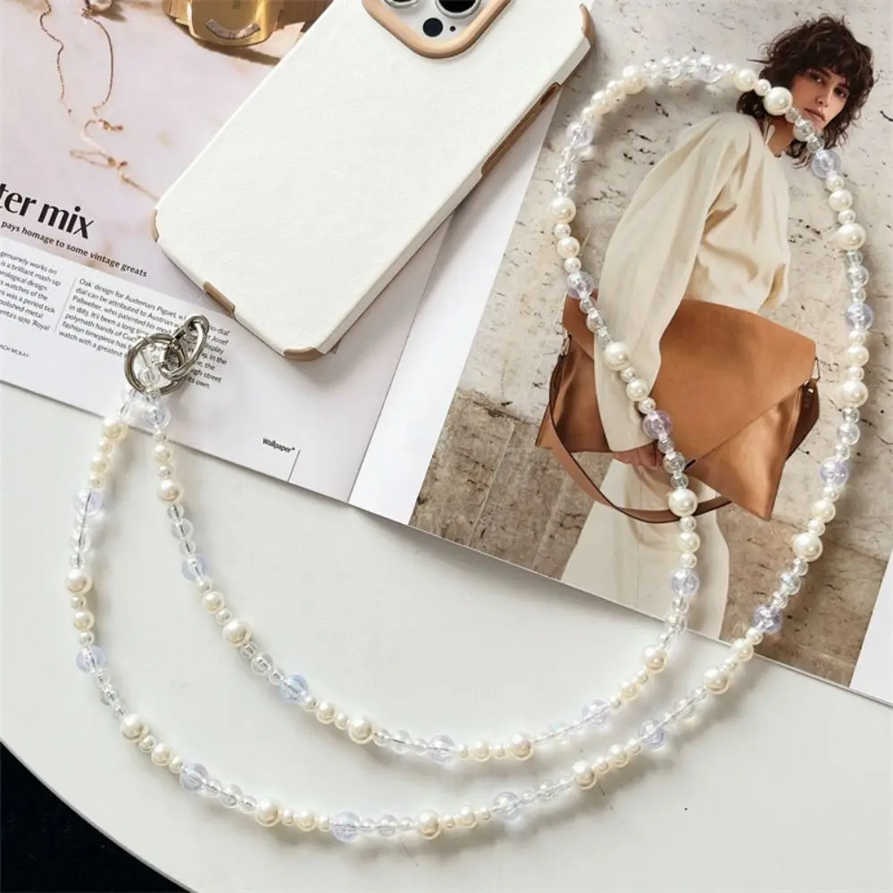 Transparent Mobile Phone Chains Pearl Anti-lost Crossbody Hanging Chain Funny Trinket Crossbody Phone Lanyard