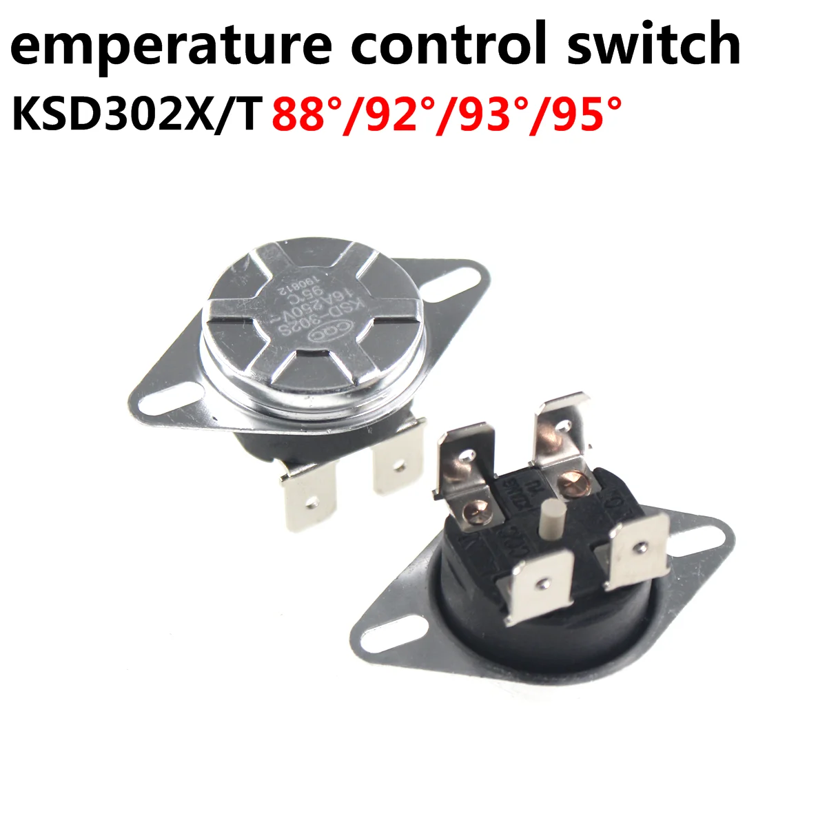 5pcs KSD302X  88 92 93 95 95CC Celsius Degree 16A250V 4-feet Bipolar temperature switch Manual reset Heater thermostat thermal