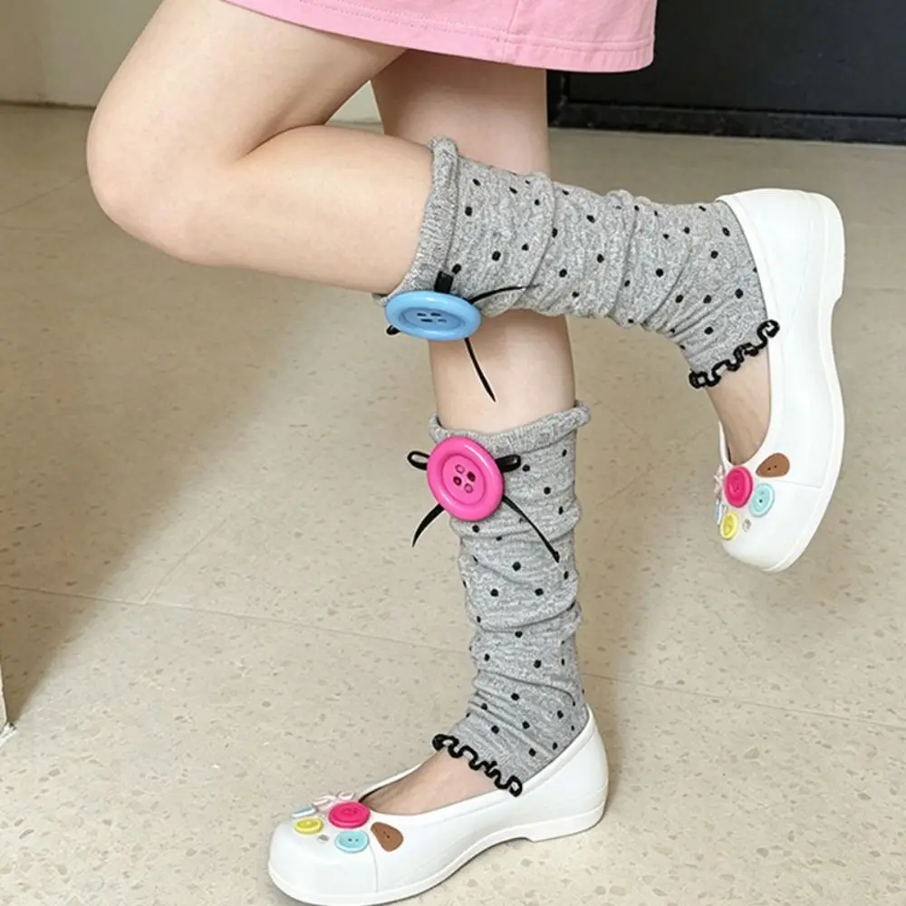 Cute Polka Dot Calf Socks Cotton Breathable Color Button Socks Stretchy Polka Dot Socks Daily Wear