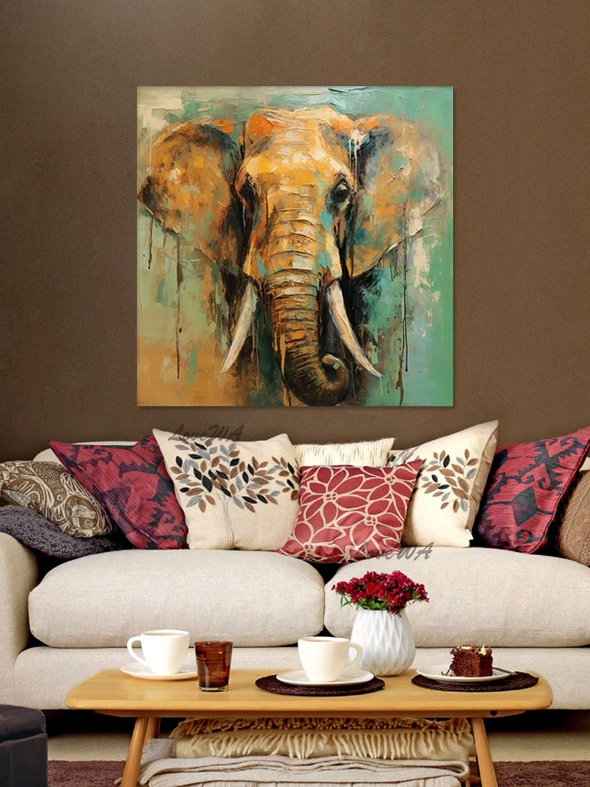 Imagem -05 - Elefante Pinturas em Lona para Sala 100 Artesanal Pinturas de Animais Alta Qualidade Arte Moderna Wall Pictures Home Decor China Importações