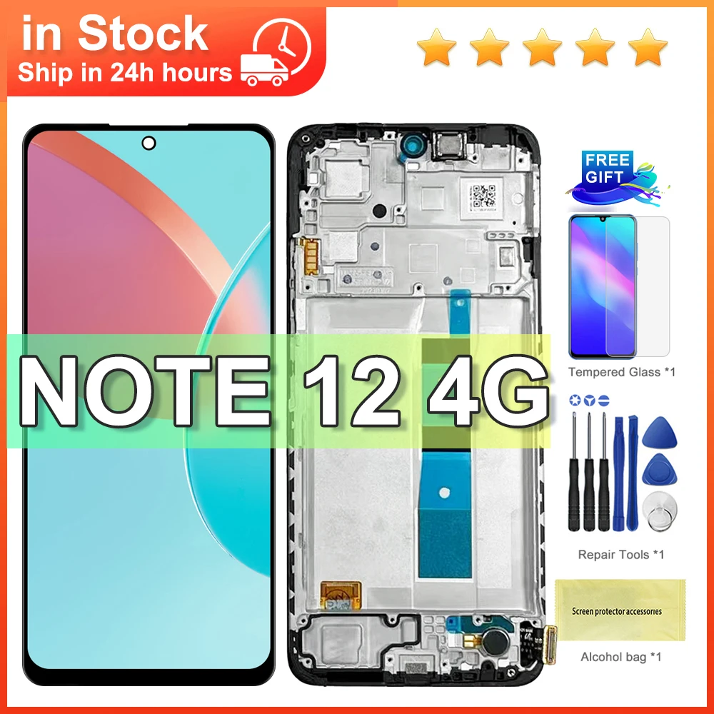 6.67\'\' Super AMOLED For Xiaomi Redmi Note 12 4G LCD with Frame Touch Screen Digitizer For Redmi Note12 4G 23021RAAEG Display