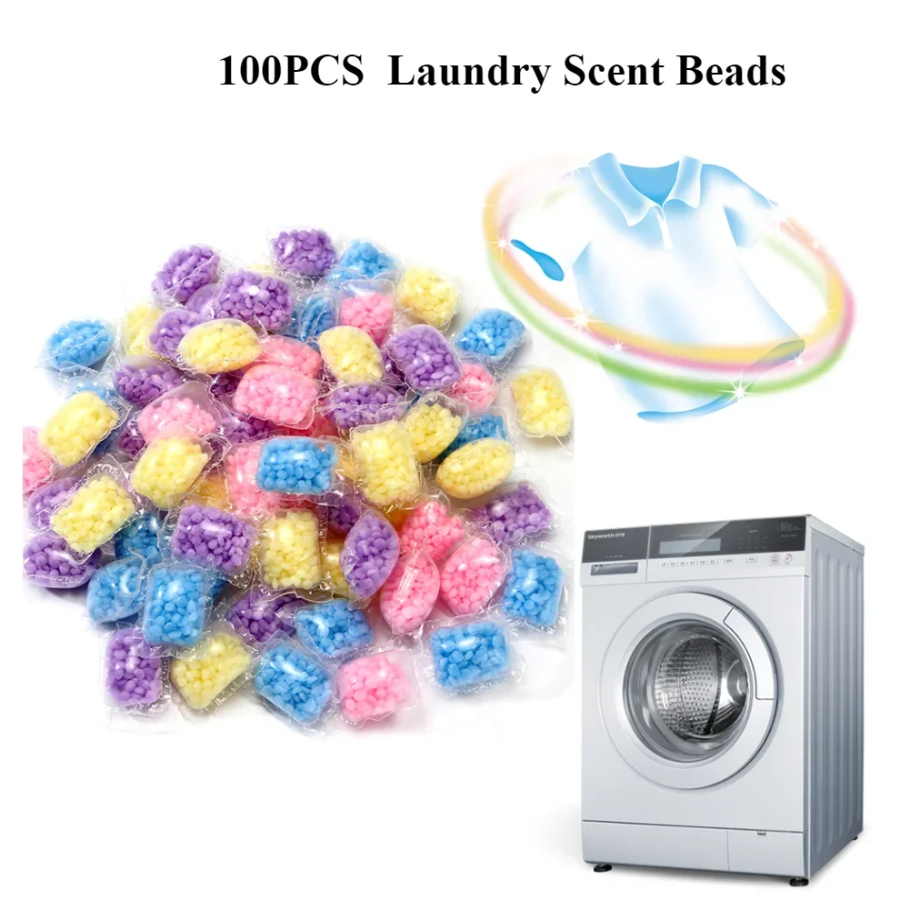 100PCS  Laundry Scent Beads Granule Detergent Capsule Ball for Washing Machine Soft Clothing Diffuser Perfum Scent Booster Beads