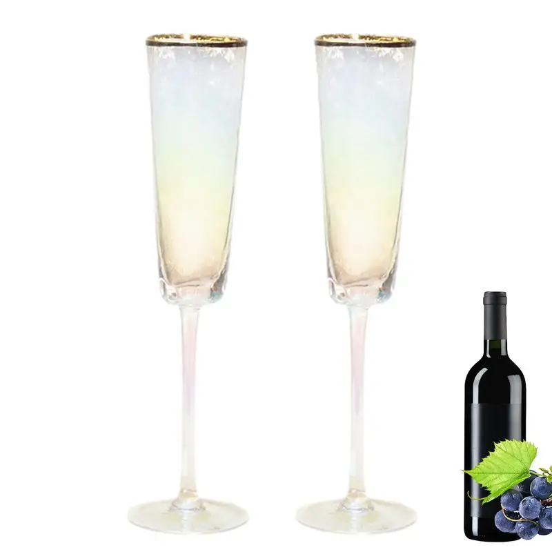 Champagne Flutes Gold Rimmed Sparkling Fancy Champagne Glasses 150ml Rimmed Gradient Wine Glass 2Pcs Fancy Gold Champagne Glass