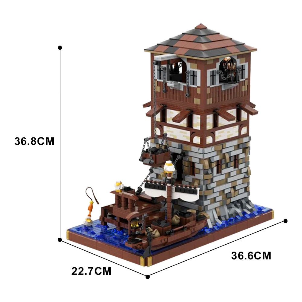 Gobricks MOC Retro w stylu średniowiecznym latarnia morska architektura z widokiem na ulicę zestaw klocków średniowieczne świątynie klocki prezent dla dzieci