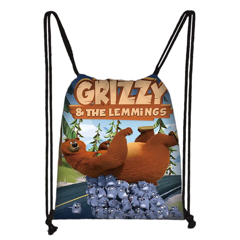 Child Printed Drawstring for Cartoon Grizzy Lemmings Shopping Bag Men Women Football Sports Gym Storage Yoga Backpack