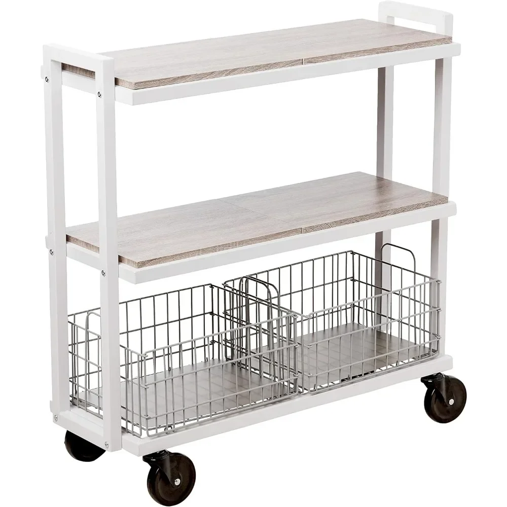 Modular Mobile Storage Cart System, with Interchangeable Shelves & Baskets, Powder-Coated All-Steel Frame, Trolleys