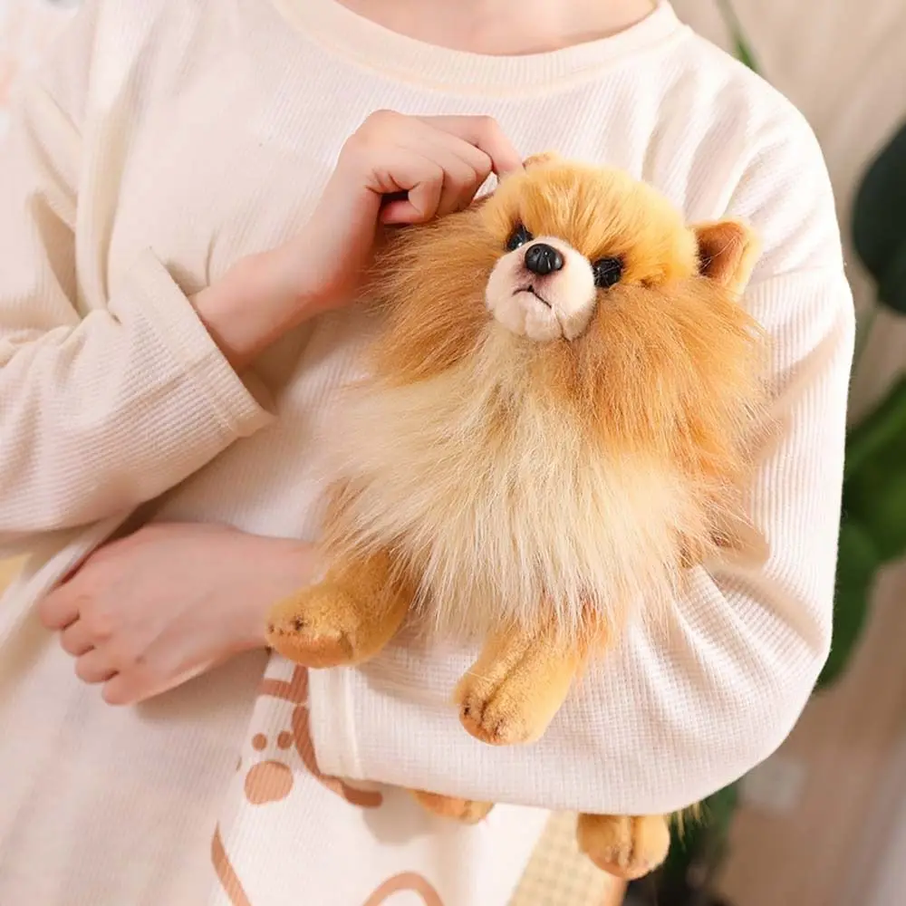 Stehendes Pomeranian-Plüschtier, echte Haustierpuppe, Simulation von Pomeranian-Hund, Heimdekoration, flauschige gefüllte Welpenpuppe für Kinder und Mädchen