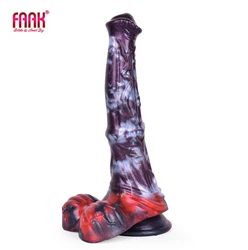 FAAK-consolador de caballo de silicona con ventosa para mujer, juguete sexual de pene de animales de fantasía, masaje de clítoris, estimulador, masturbador femenino, tapón Anal