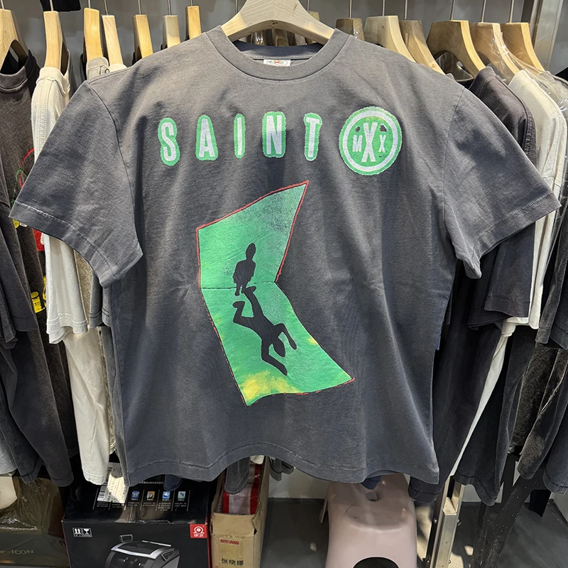 26ss Saint Retro Slogan Inteno To Liveforever on Die Trying camisetas gráficas de alta calidad hombres mujeres camisetas de moda urbana