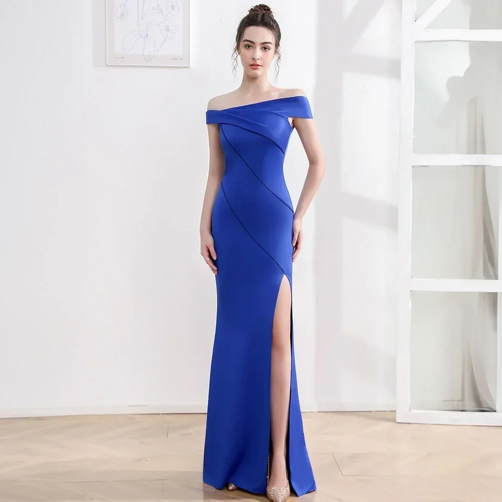 

New No. 64 evening dress for women, high-end temperament, noble banquet oblique shoulder long one-shoulder fishtail dress