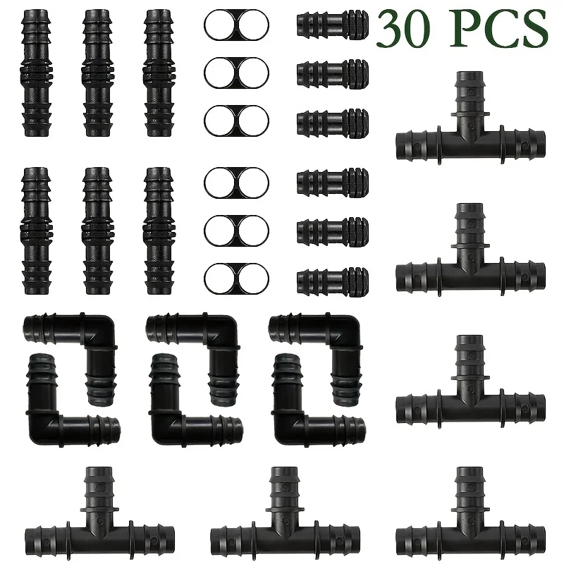 30Pcs Drip Irrigation Fittings Kit, Irrigation Barbed Connectors Water Hose Connector for 1/2\