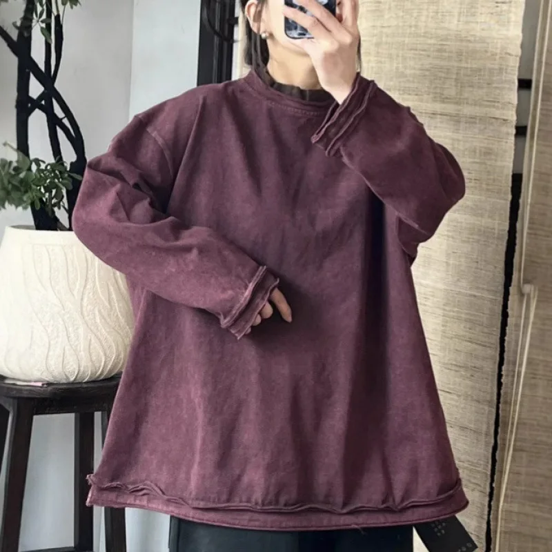 Mass Wasss O넥 용수철 클래식 레저 여성 빈티지 하라주쿠 상의, 느슨한 오버사이즈 티셔츠, 면 럭셔리 의류