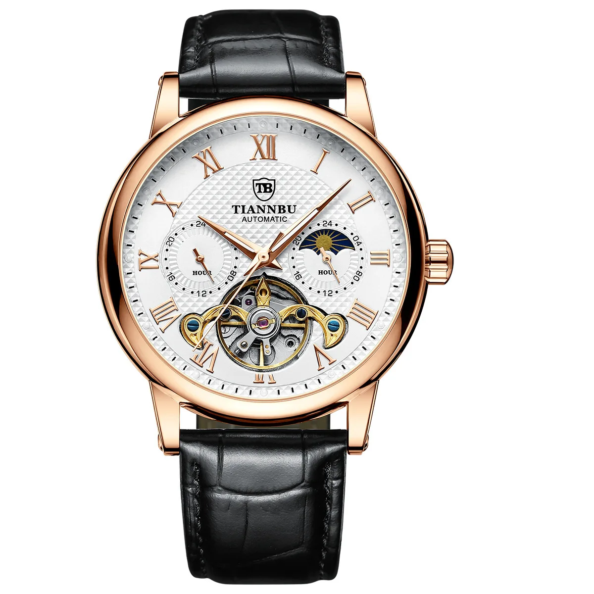 

2027TIANNBU Tianbo Sun Moon Star Mechanical Watch Luminous Waterproof Fully Automatic Men's Watch Multifunctional Fashion