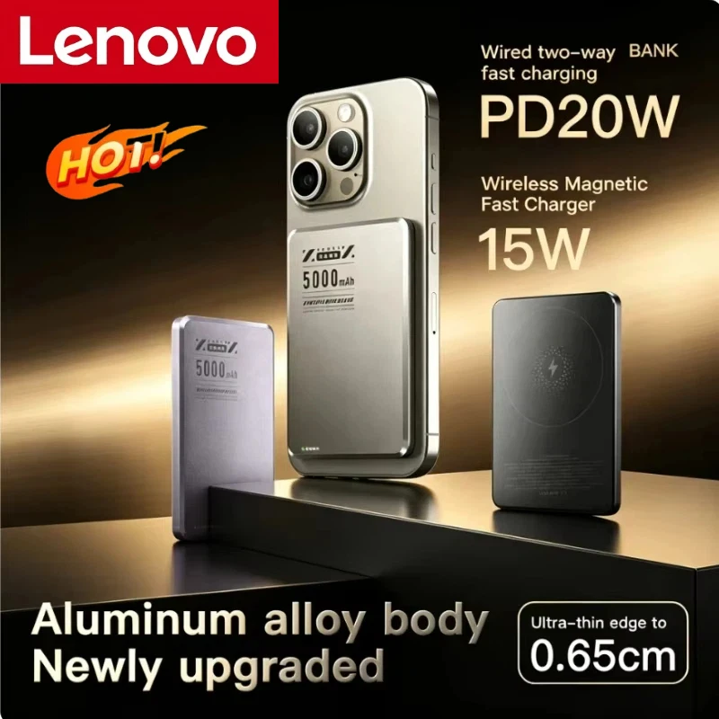 Lenovo 10000mAh Ultra Slim Magnetische Powerbank Qi2 Kabellose Powerbank Tragbare Externe Batterie für Magnetische Geräte für iPhone Samsung