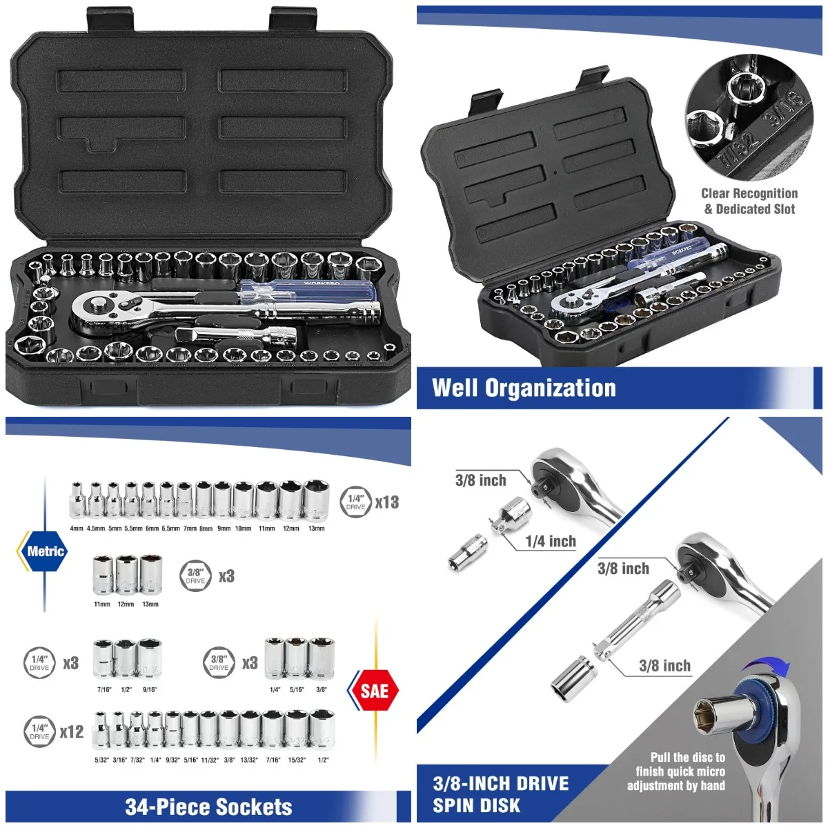 

39-Piece 1/4'' & 3/8'' Drive Socket Set, Metric & Imperial, Quick-Release Ratchet, Compact Car Repair Tool Kit