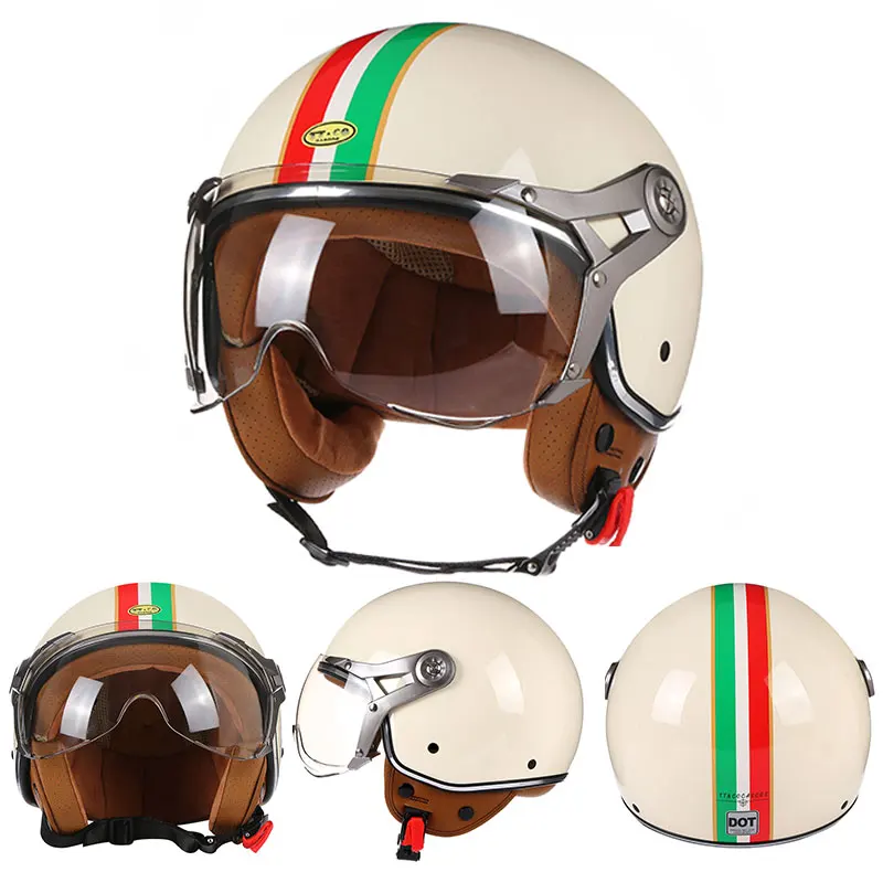 New 3/4 Open Face Motorcycle Helmet Retro Motorbike Helmets Vintage Chopper Capacete De Moto Bike Scooter With For Men Women DOT