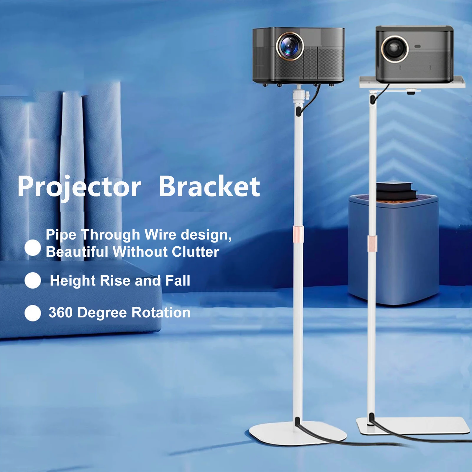 120cm Floor Projector Support Stand Metal Holder Multi-angle Adjustable 360 PTZ Rotating Internal Pass Wire Projector Brackets