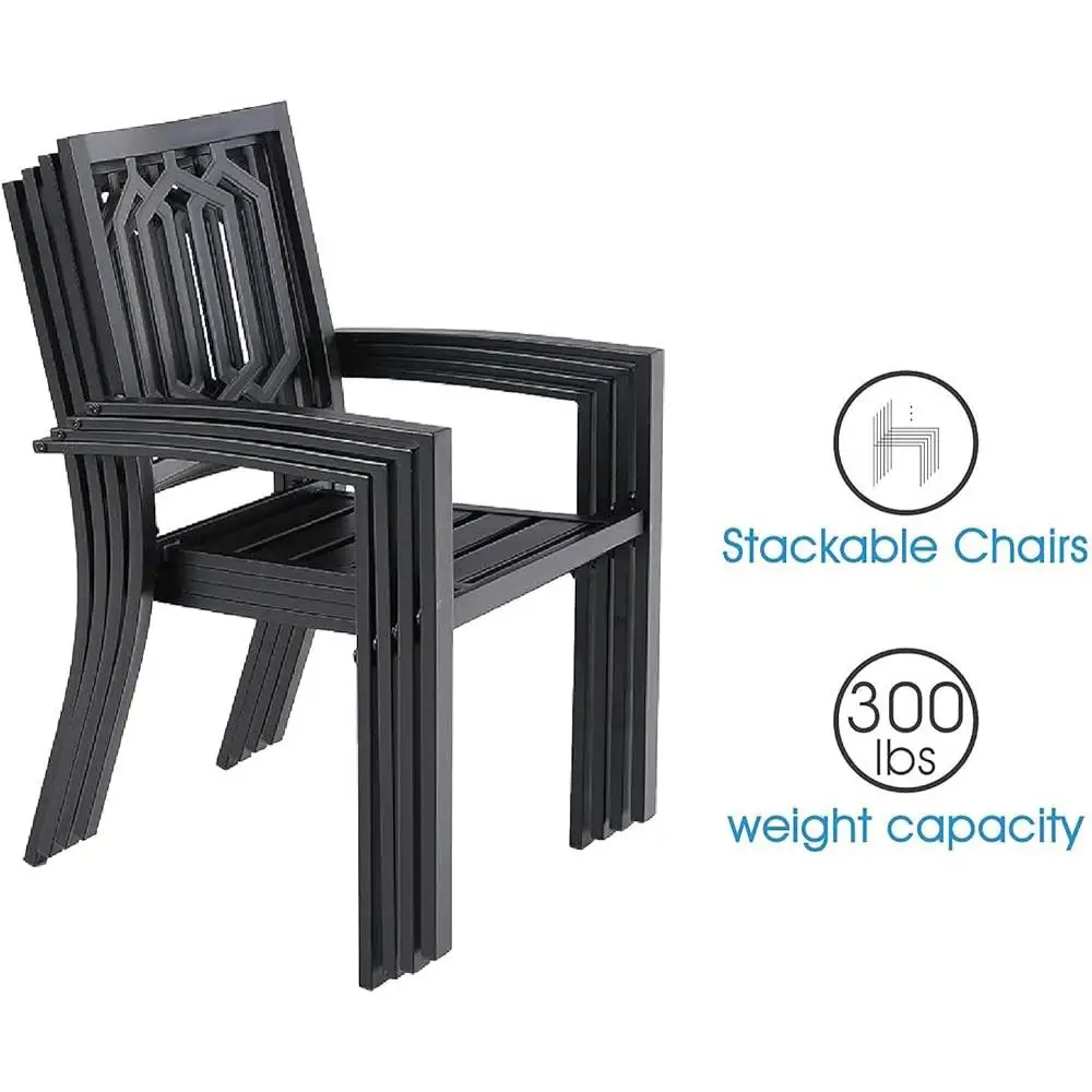 Conjunto de jantar de pátio de metal, 5 peças, mesa de bistrô quadrada, 4 cadeiras empilháveis, móveis de jardim ao ar livre, resistente à ferrugem, varanda durável