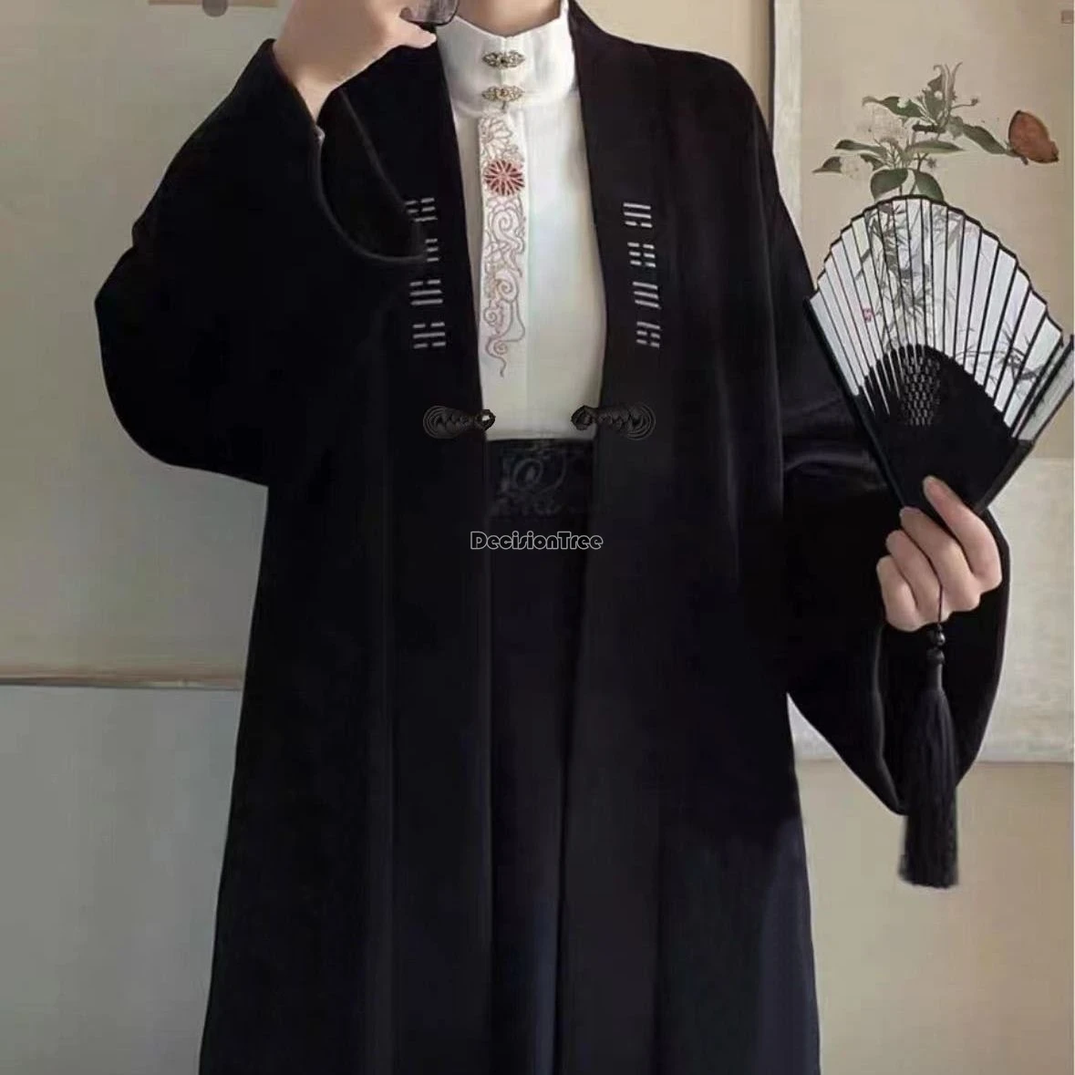 2025 unisex Chinese stijl borduurvest dikker katoen lange lengte anicent stijl jas elegante casual dagelijkse veelzijdige jas